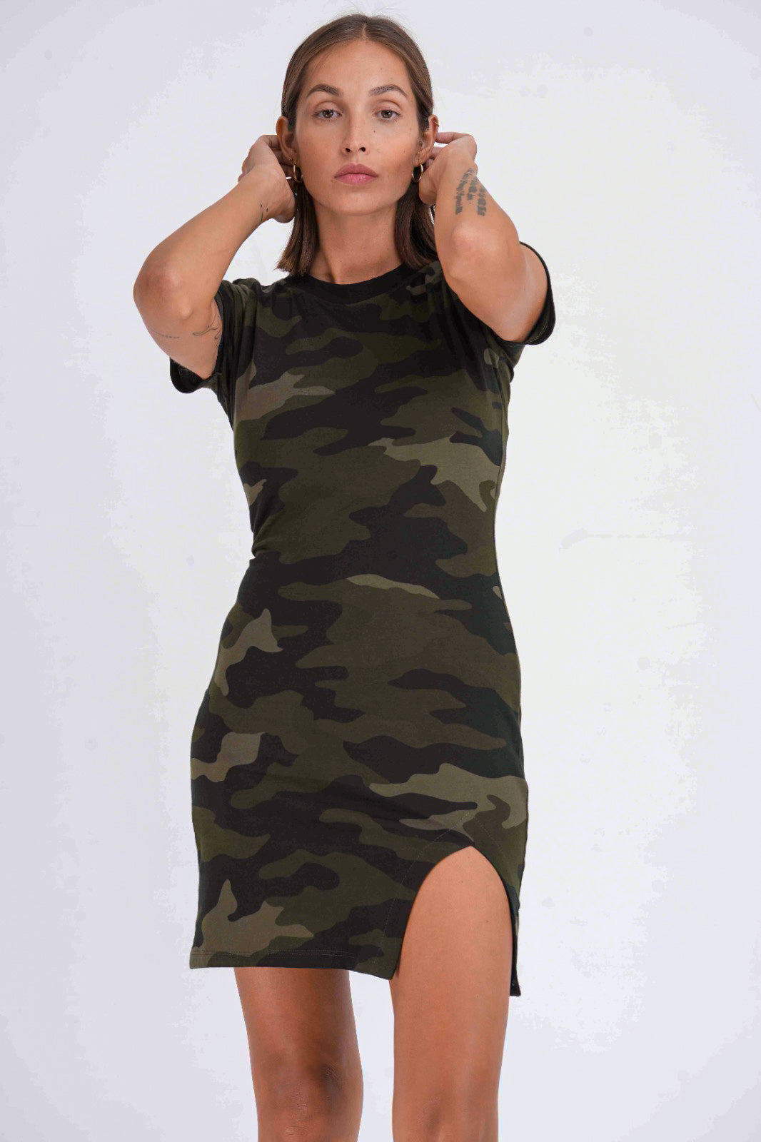 Camo Slim Fit  Slit Open Dress