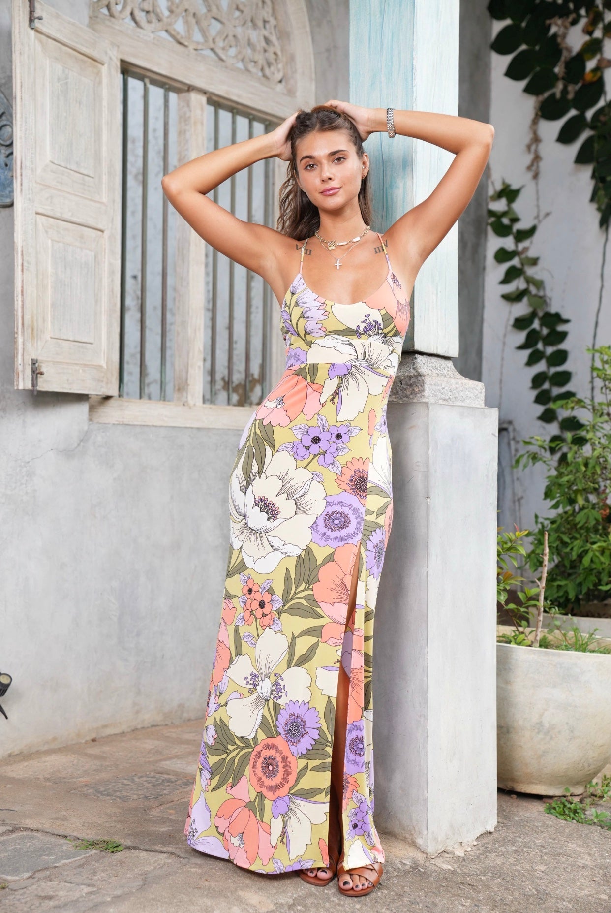 Criss Cross Strappy Summer Bloom Maxi Dress