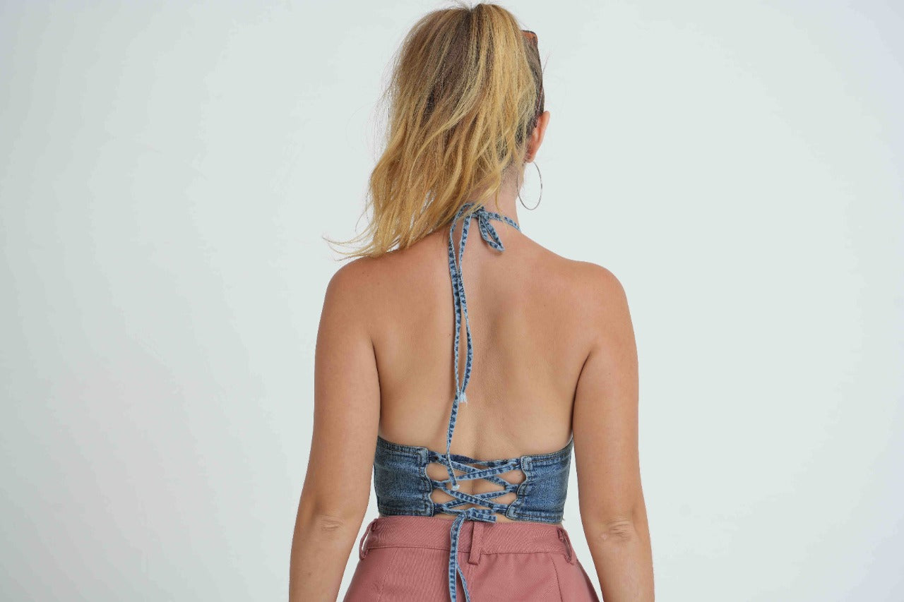 Halter Neck Denim Bralette